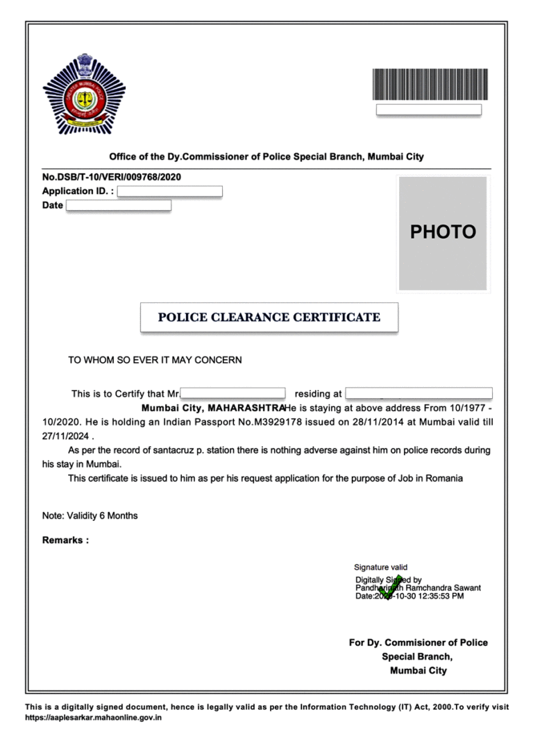 Police Clearance Certificate Pcc 6372