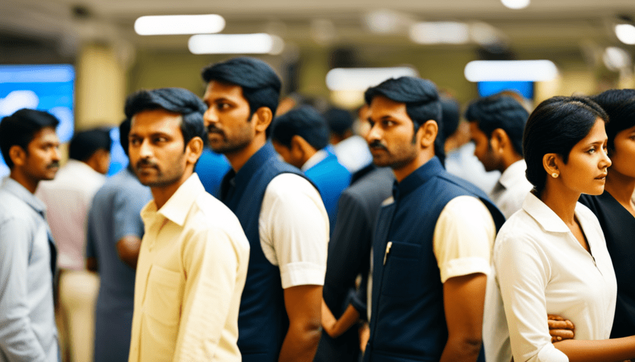 An image showcasing the bustling Mysore Passport Office, with individuals waiting in line, while officials diligently verify and correct passport details